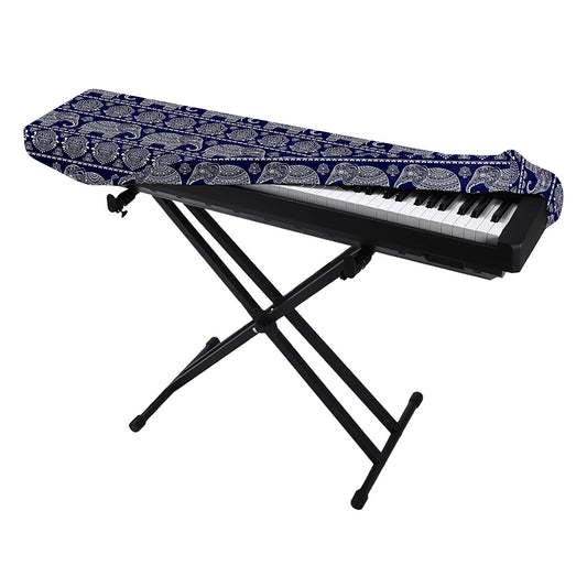 White And Blue Indian Elephant Print Piano Keyboard Cover