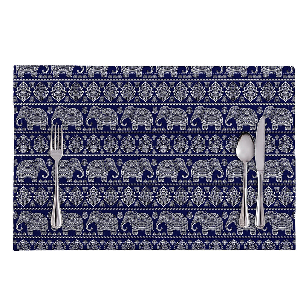 White And Blue Indian Elephant Print Placemat