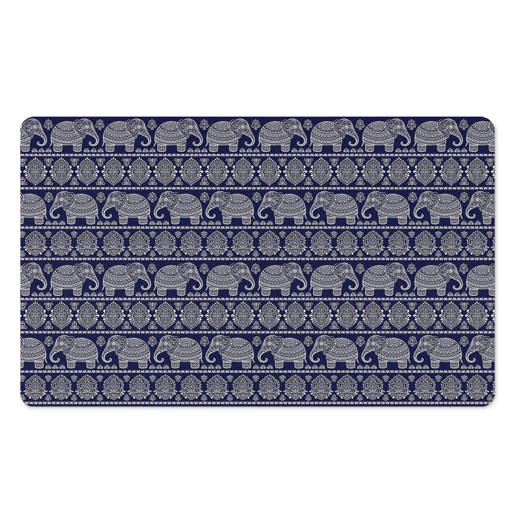 White And Blue Indian Elephant Print Polyester Doormat
