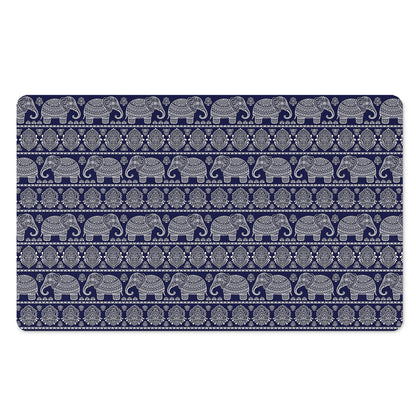 White And Blue Indian Elephant Print Polyester Doormat