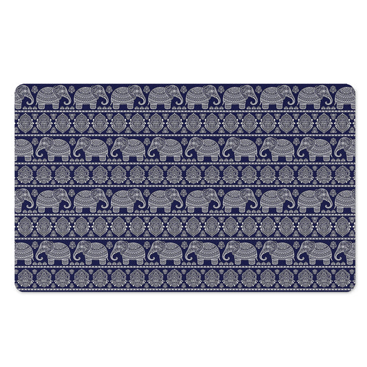 White And Blue Indian Elephant Print Polyester Doormat