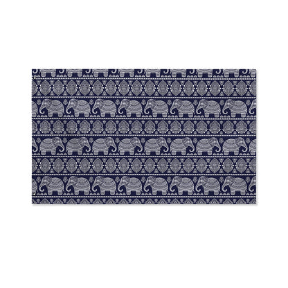 White And Blue Indian Elephant Print Polyester Flag