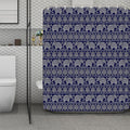 White And Blue Indian Elephant Print Polyester Shower Curtain
