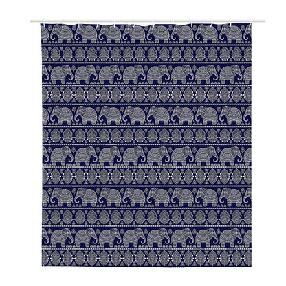 White And Blue Indian Elephant Print Polyester Shower Curtain