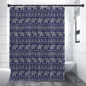 White And Blue Indian Elephant Print Premium Shower Curtain