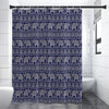 White And Blue Indian Elephant Print Premium Shower Curtain