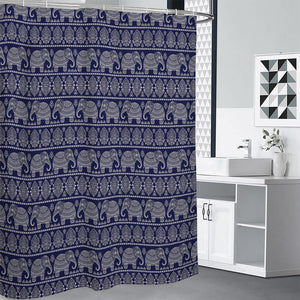 White And Blue Indian Elephant Print Premium Shower Curtain