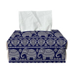 White And Blue Indian Elephant Print Rectangle Tissue Box Cover
