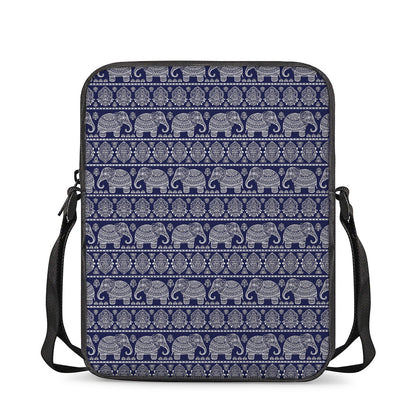 White And Blue Indian Elephant Print Rectangular Crossbody Bag