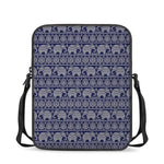 White And Blue Indian Elephant Print Rectangular Crossbody Bag