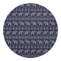White And Blue Indian Elephant Print Round Blanket