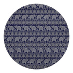 White And Blue Indian Elephant Print Round Blanket