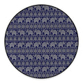 White And Blue Indian Elephant Print Round Floor Mat