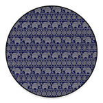 White And Blue Indian Elephant Print Round Floor Mat