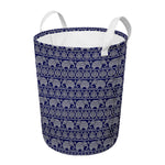 White And Blue Indian Elephant Print Round Laundry Basket