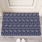 White And Blue Indian Elephant Print Rubber Doormat