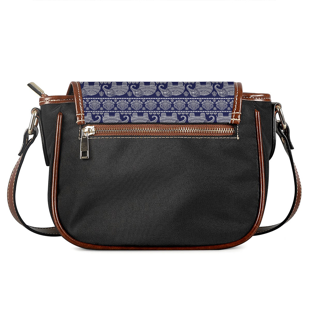 White And Blue Indian Elephant Print Saddle Bag