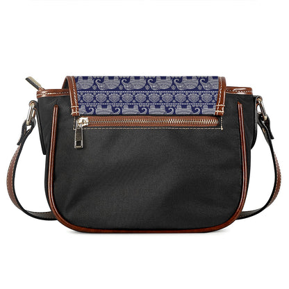 White And Blue Indian Elephant Print Saddle Bag
