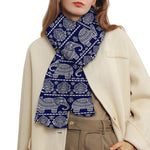 White And Blue Indian Elephant Print Scarf