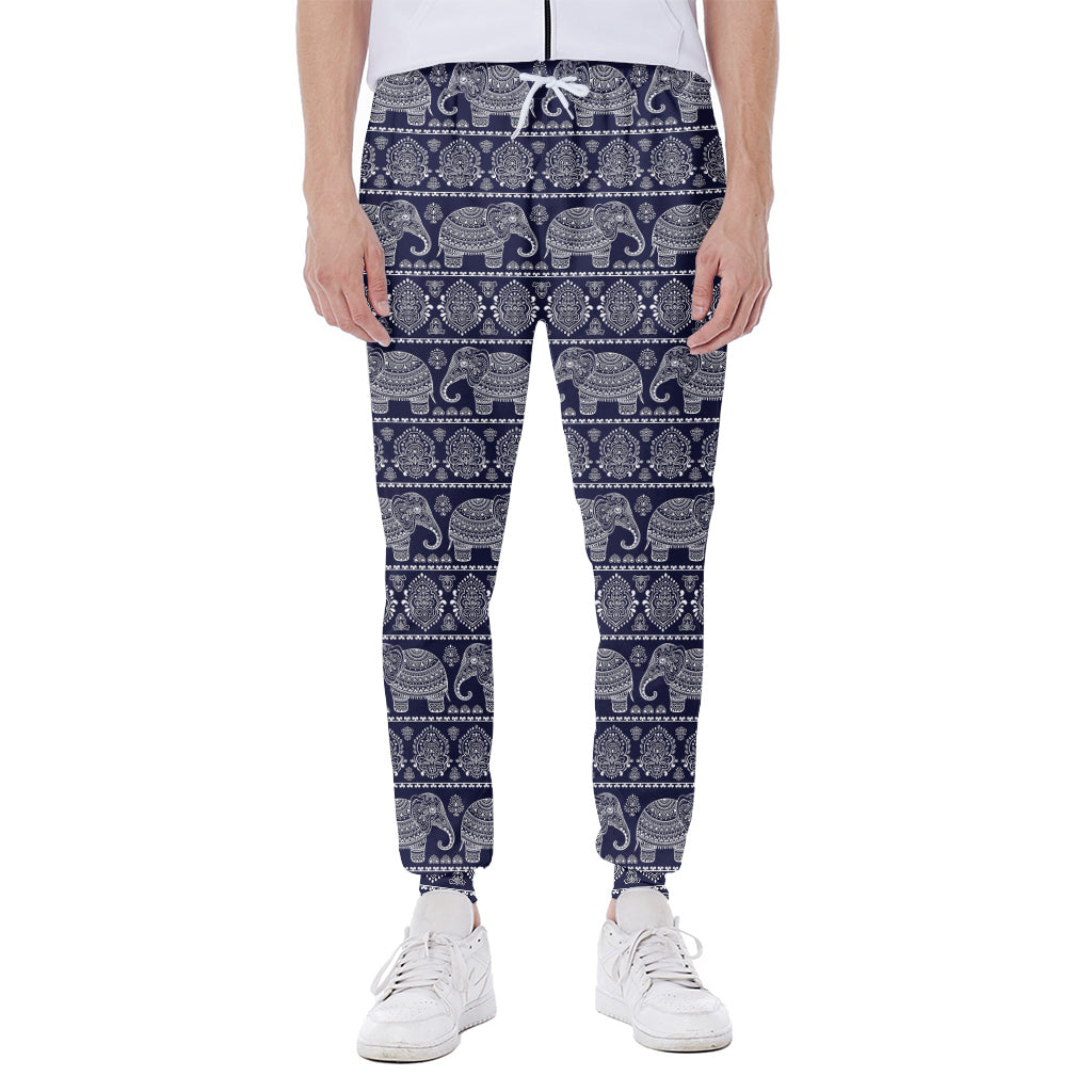 White And Blue Indian Elephant Print Scuba Joggers