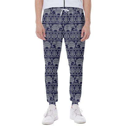 White And Blue Indian Elephant Print Scuba Joggers