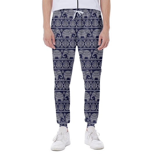 White And Blue Indian Elephant Print Scuba Joggers