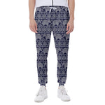 White And Blue Indian Elephant Print Scuba Joggers