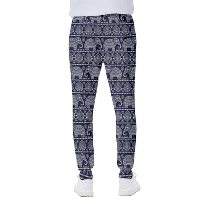White And Blue Indian Elephant Print Scuba Joggers