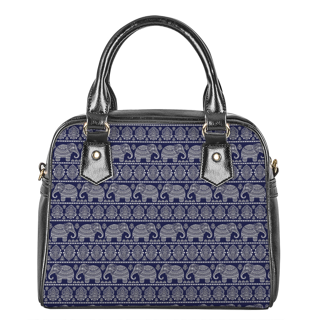 White And Blue Indian Elephant Print Shoulder Handbag