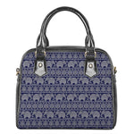 White And Blue Indian Elephant Print Shoulder Handbag