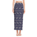 White And Blue Indian Elephant Print Side Slit Maxi Skirt