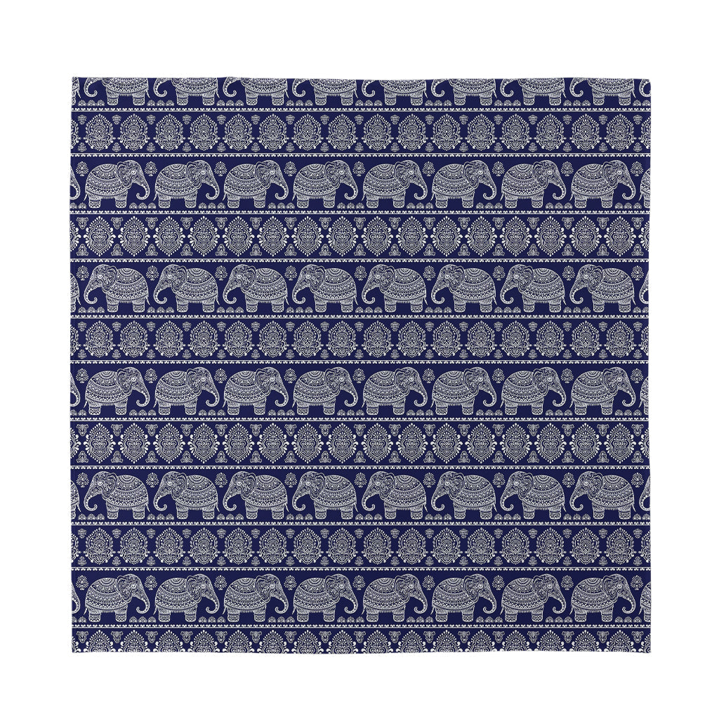 White And Blue Indian Elephant Print Silk Bandana