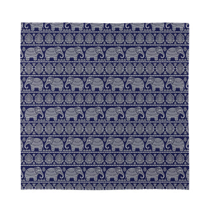 White And Blue Indian Elephant Print Silk Bandana