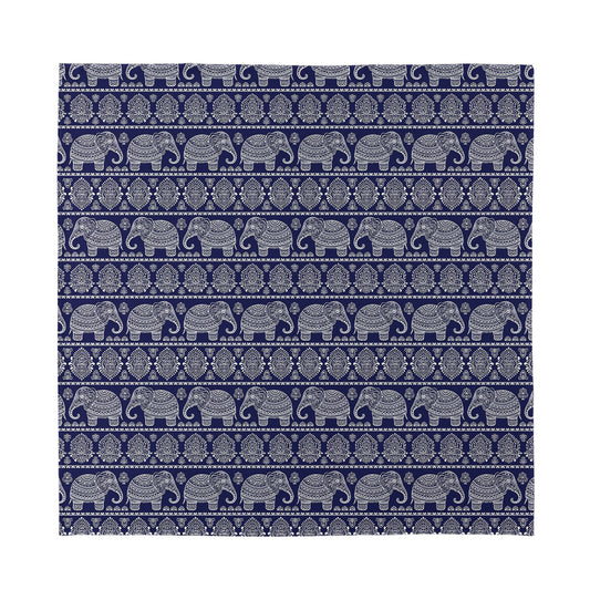 White And Blue Indian Elephant Print Silk Bandana