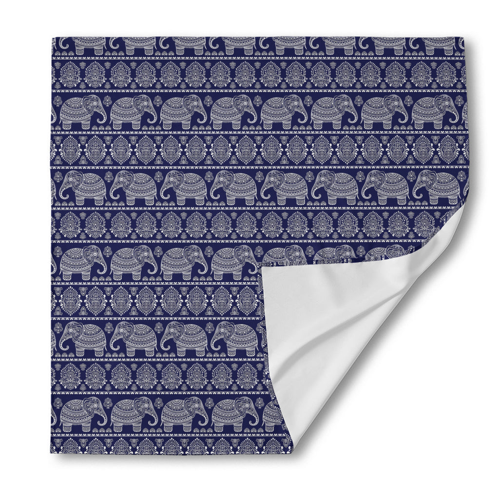 White And Blue Indian Elephant Print Silk Bandana