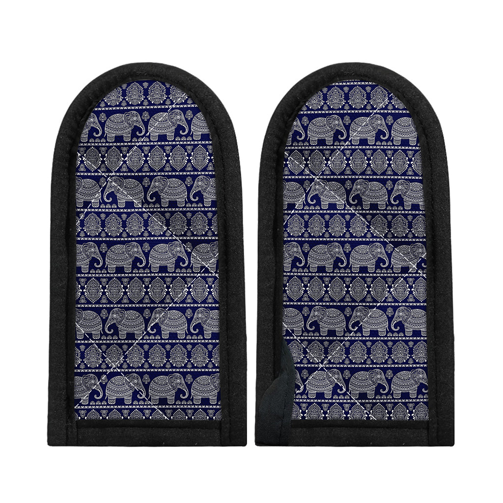 White And Blue Indian Elephant Print Skillet Handle Cover