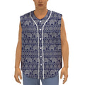 White And Blue Indian Elephant Print Sleeveless Baseball Jersey