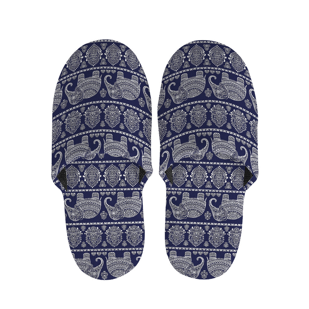 White And Blue Indian Elephant Print Slippers