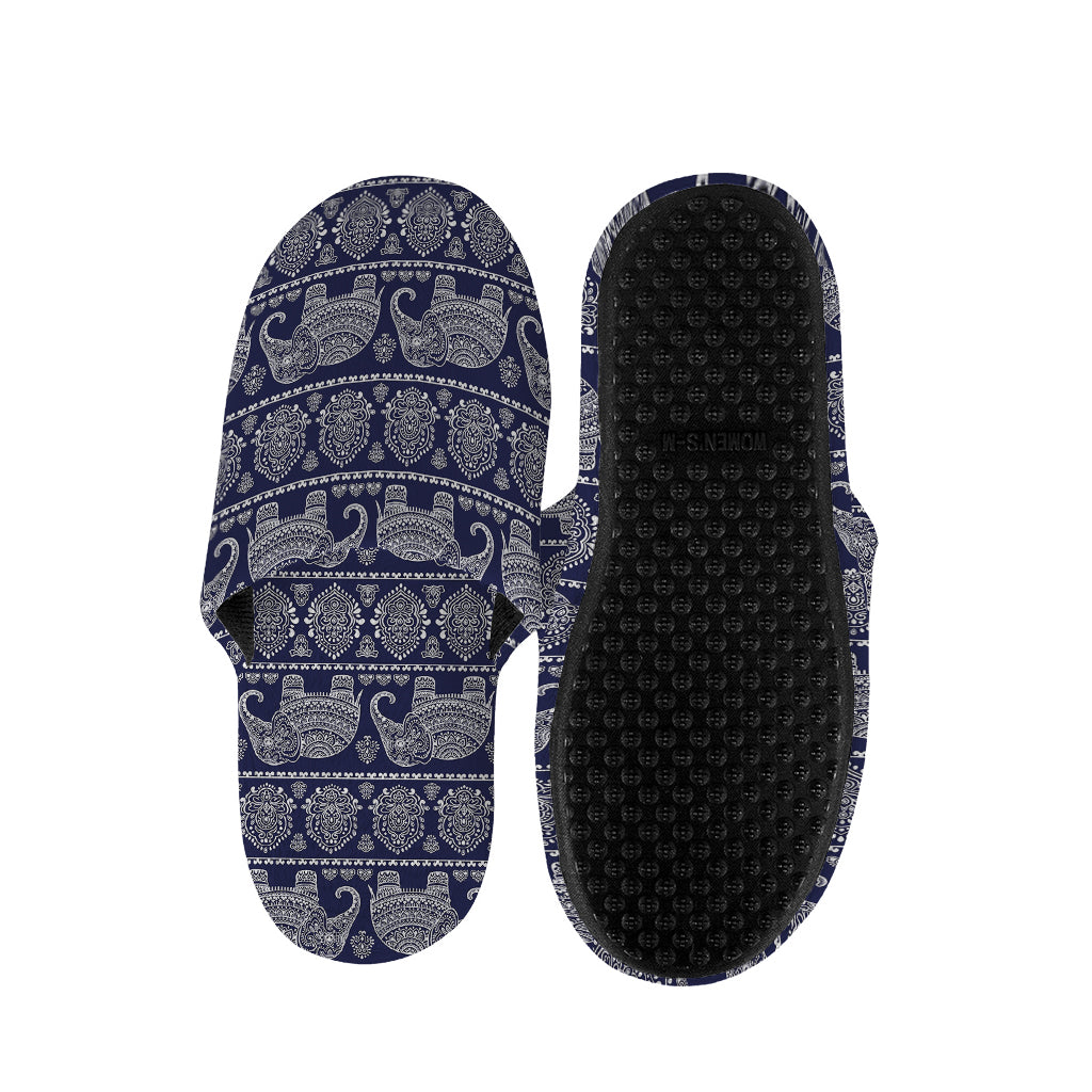 White And Blue Indian Elephant Print Slippers