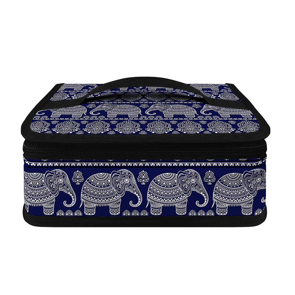 White And Blue Indian Elephant Print Small Lunch Bag