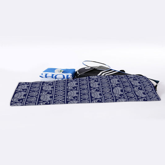 White And Blue Indian Elephant Print Sports Towel