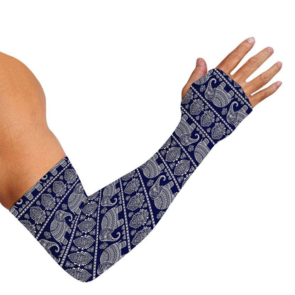 White And Blue Indian Elephant Print Sun Protection Arm Sleeves