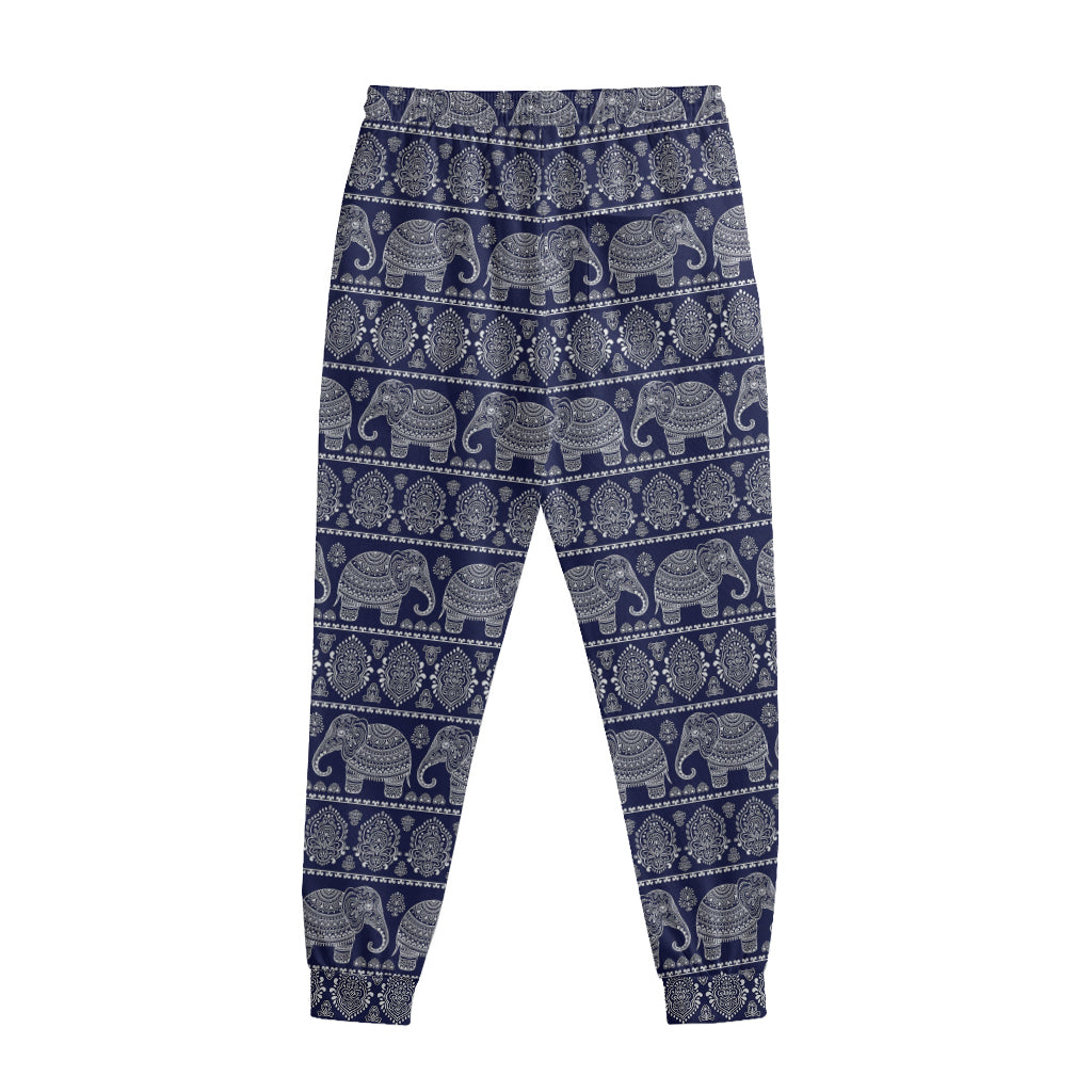 White And Blue Indian Elephant Print Sweatpants