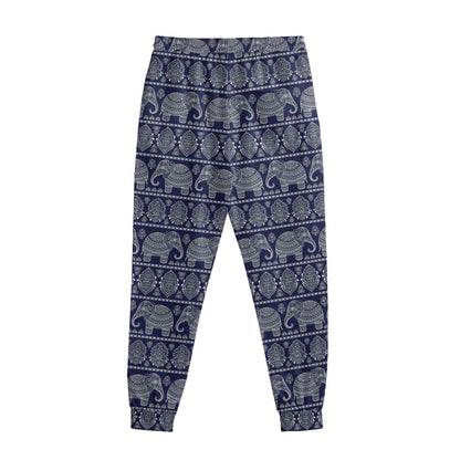 White And Blue Indian Elephant Print Sweatpants