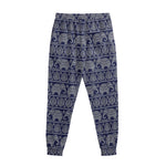 White And Blue Indian Elephant Print Sweatpants