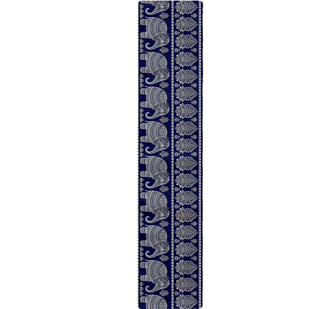White And Blue Indian Elephant Print Table Runner