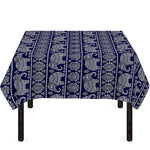 White And Blue Indian Elephant Print Tablecloth