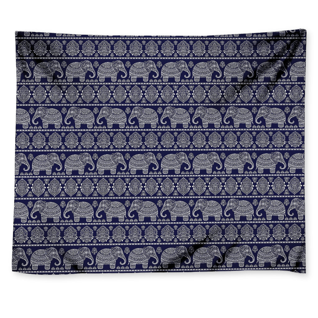 White And Blue Indian Elephant Print Tapestry