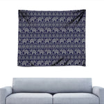 White And Blue Indian Elephant Print Tapestry