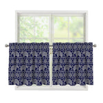 White And Blue Indian Elephant Print Tier Curtains